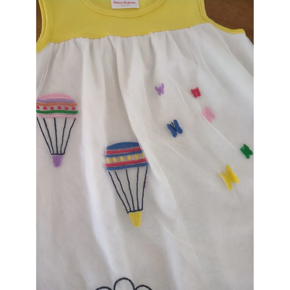 Hanna Anderson Girls Embroidered Tulle Dress Yellow Size 120 6/7 GUC